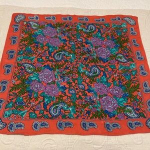 Vibrant Coral Floral Paisley Silk Scarf